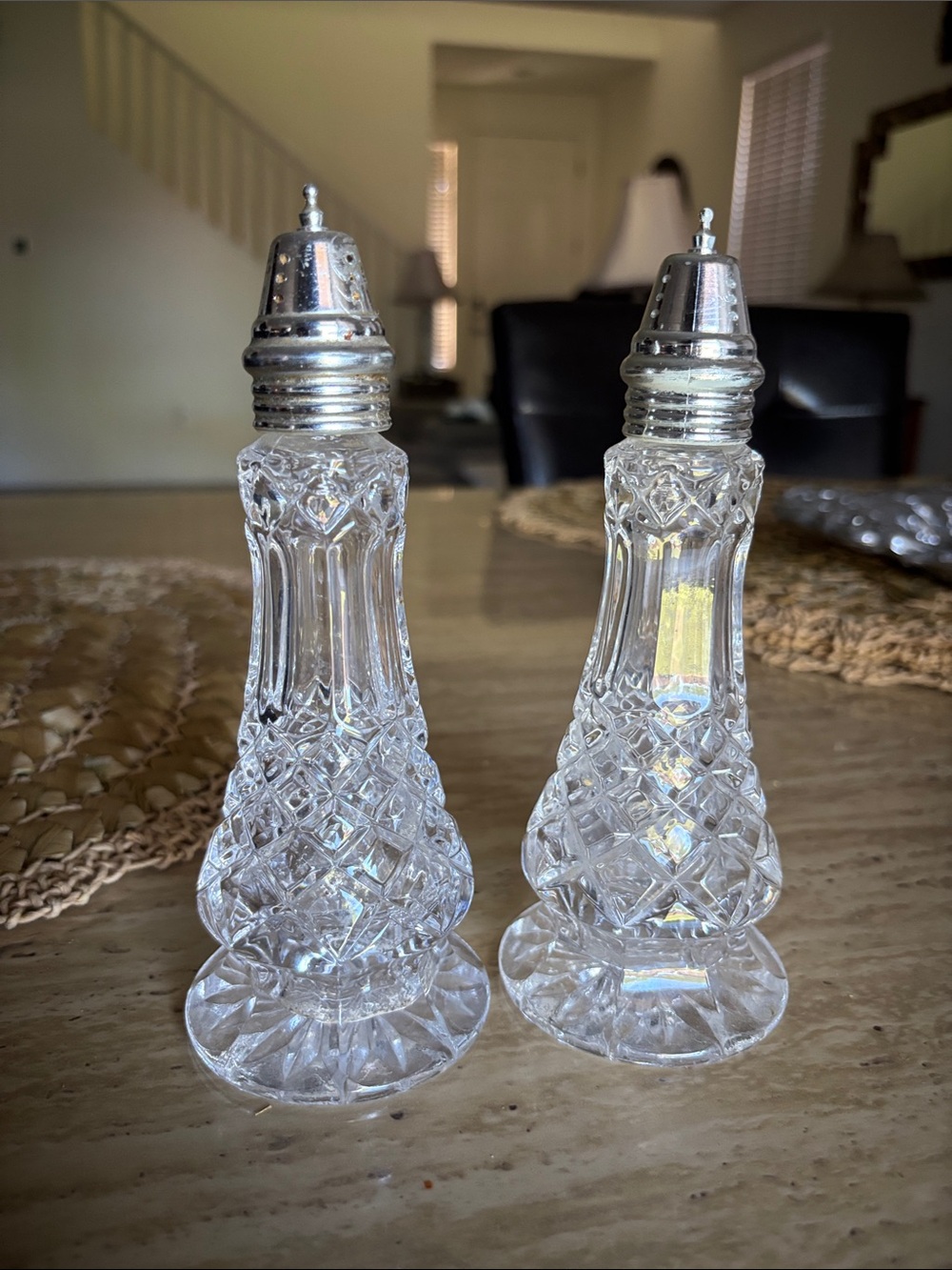 Galway Crystal Ashford Footed Salt & Pepper Set Clear 7.5" x 3" Czech Republic